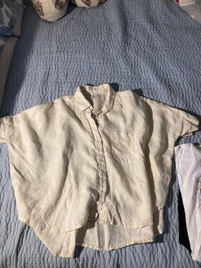 Myrah Penaloza 100% Linen bat wing Button-Down Shirt cream OS